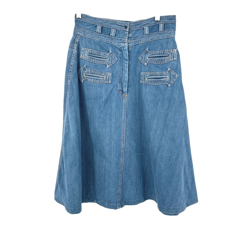 Vintage 1970s Denim Skirt Western Arrow Pocket High Waist A-Line 70s